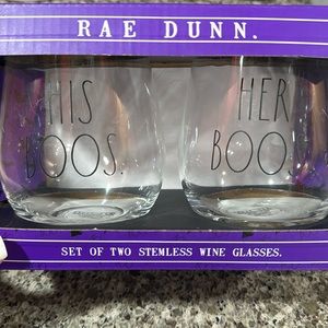 Rae Dunn set of 2 stemless wine glasses Halloween
